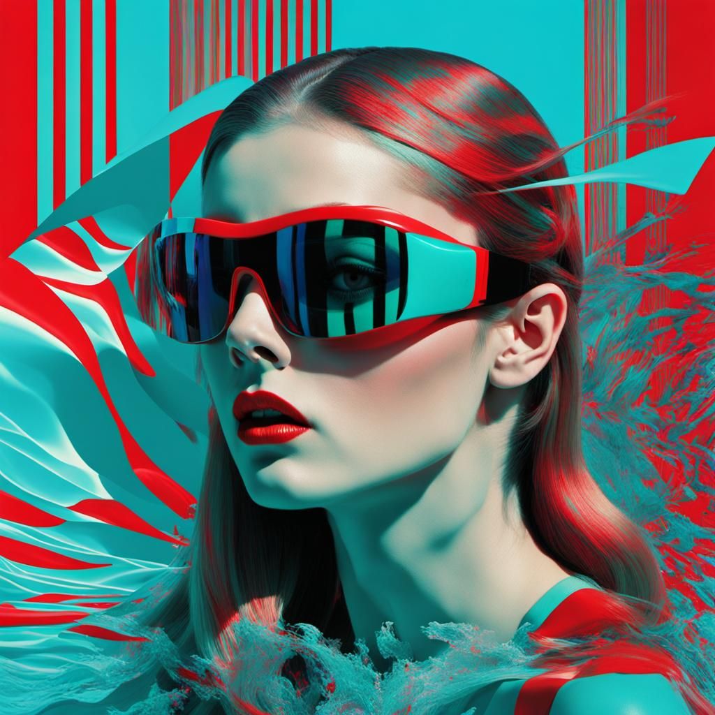 Glitch Art Vogue Models in Cyberpunk Style