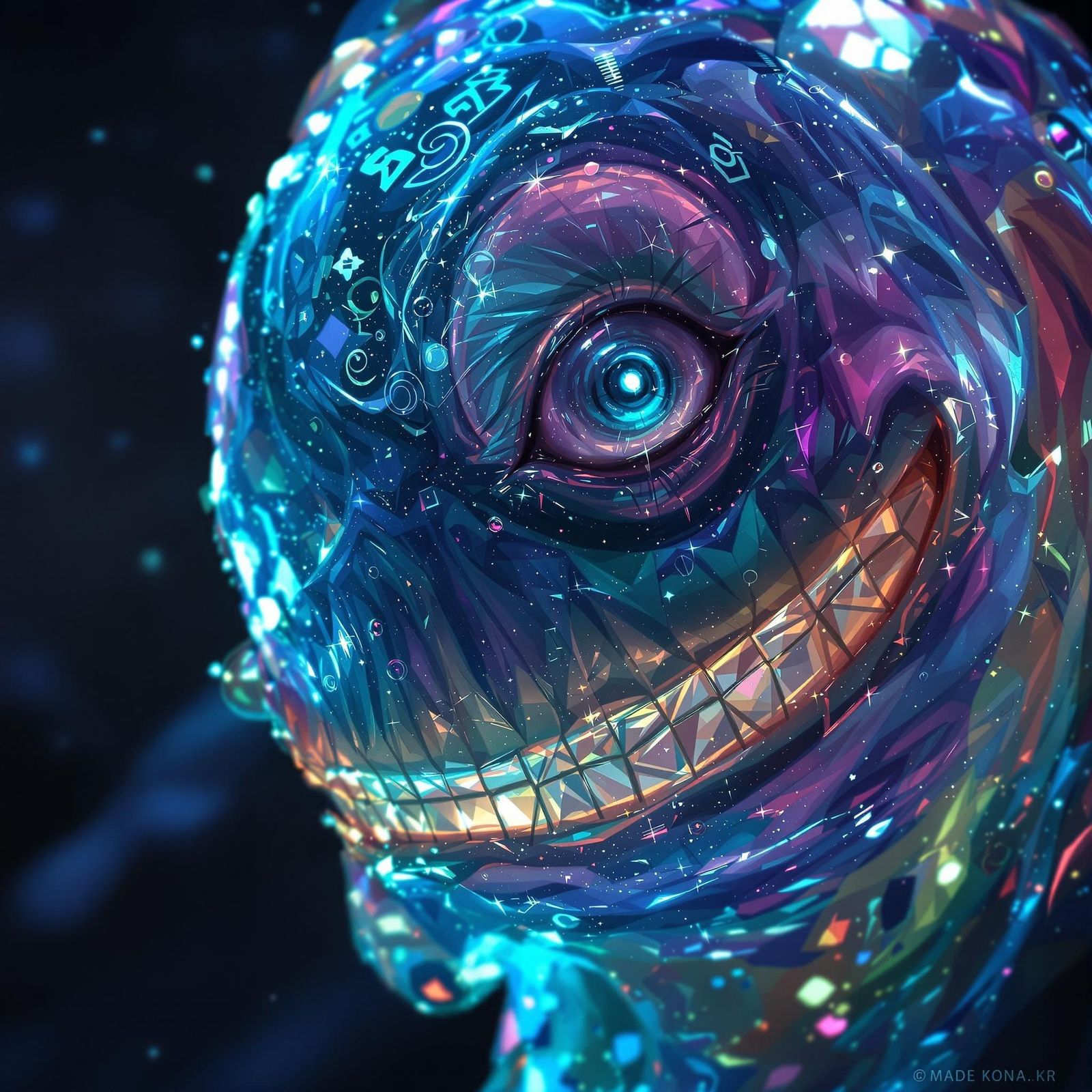 Cyan Cosmic Slime Monster Portrait in Hyperrealism