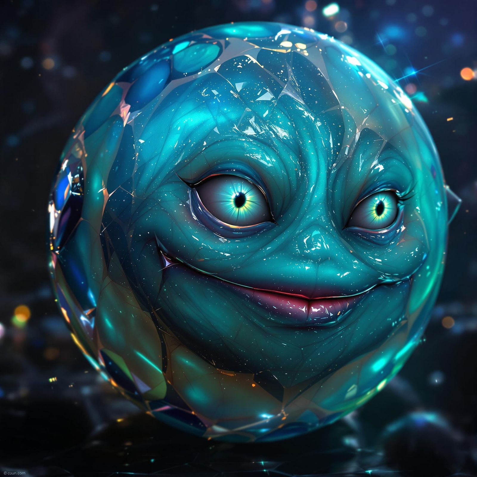 Cyan Cosmic Slime Monster with Playful Expression