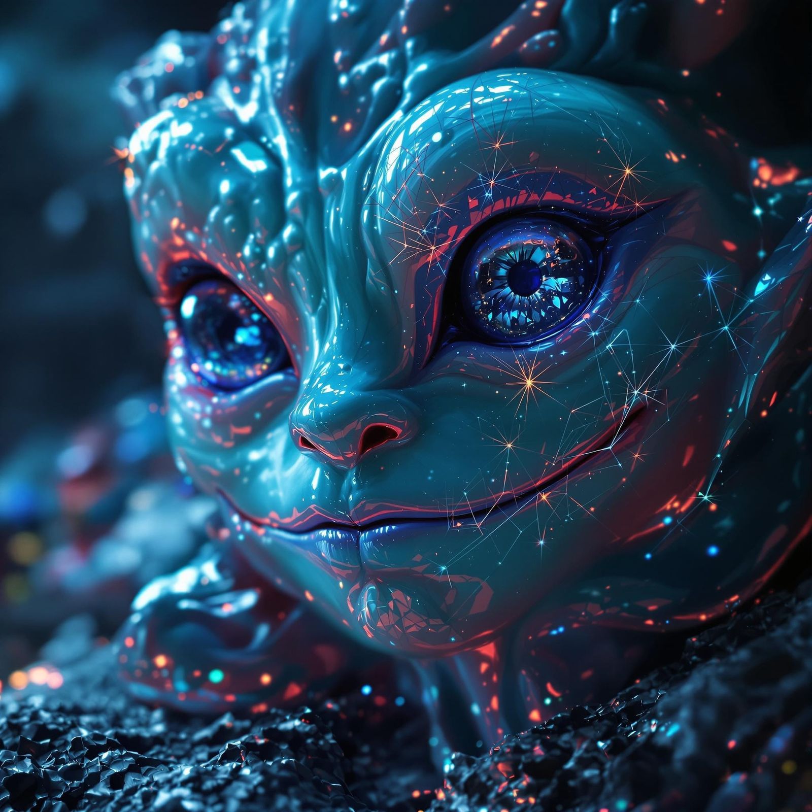 Cyan Cosmic Slime Monster with Glowing Light