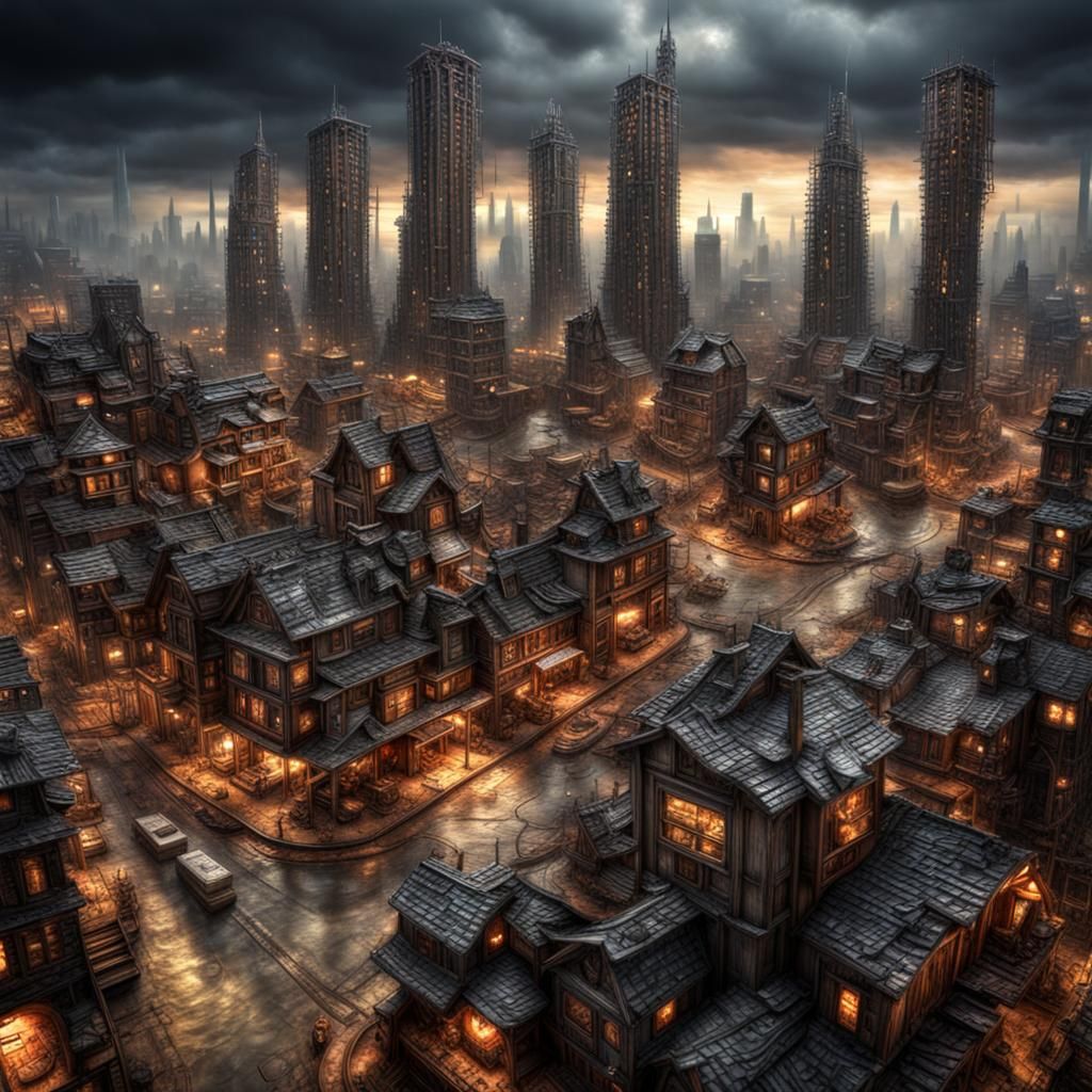 Dystopian Metropolis in Hyper Realistic Fantasy Style