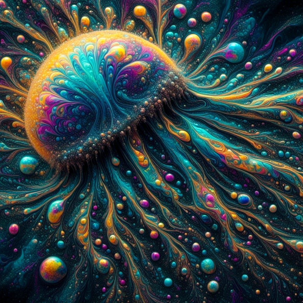 Rainbow Jellyfish with Fractal Patterns in Digital Art