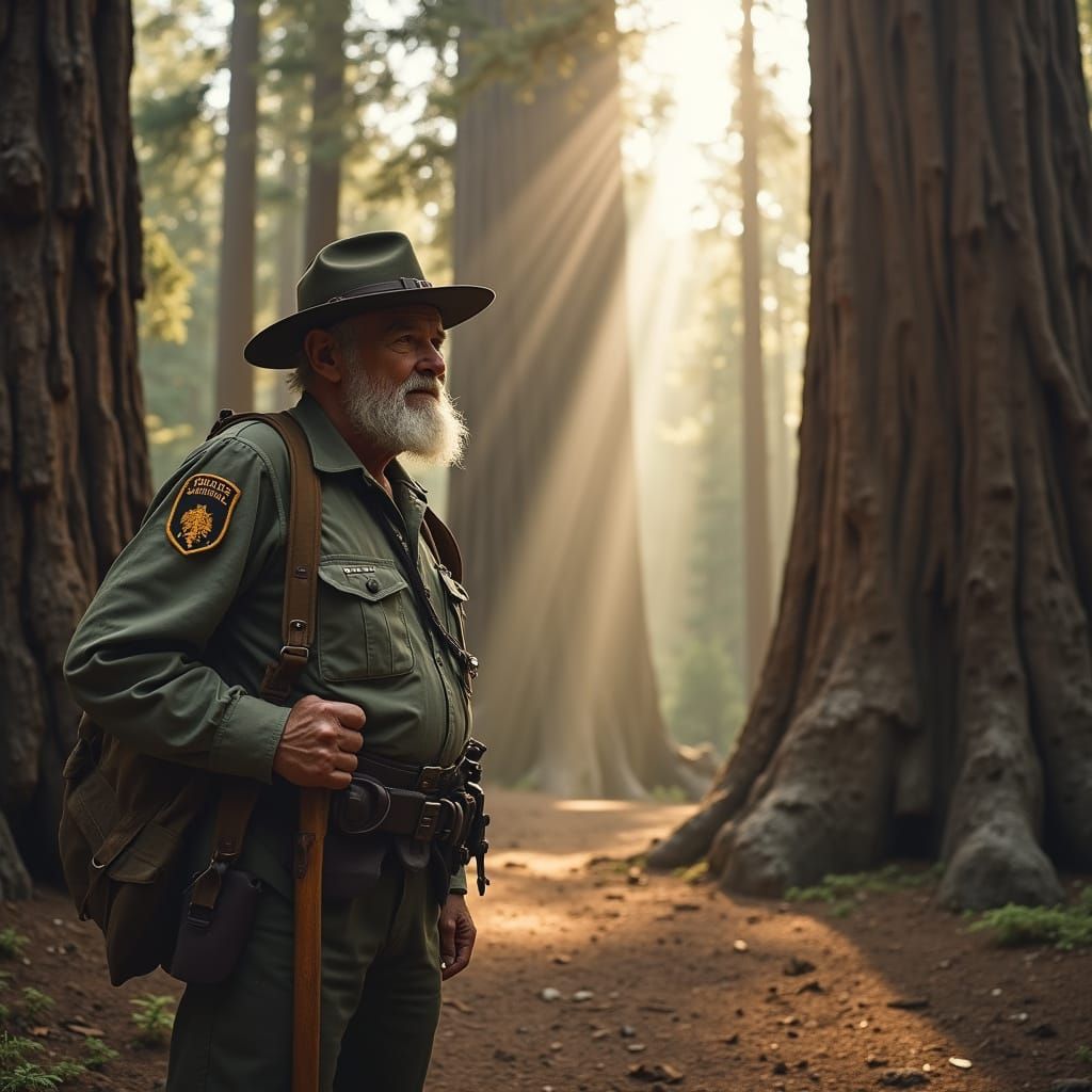 Vintage Yosemite Ranger Amidst Giant Sequoias