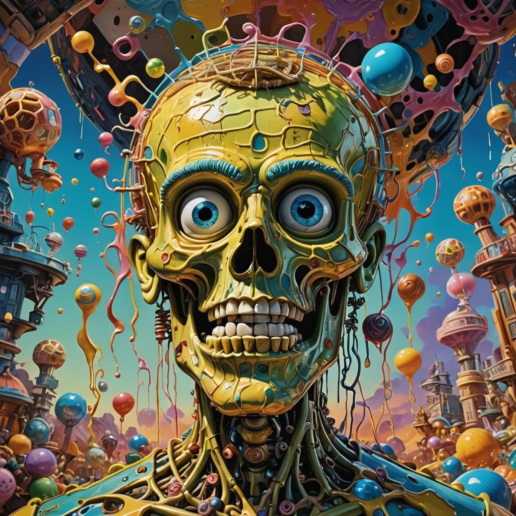 Hyperrealistic Spongebob Portrait in Oil Painting Style