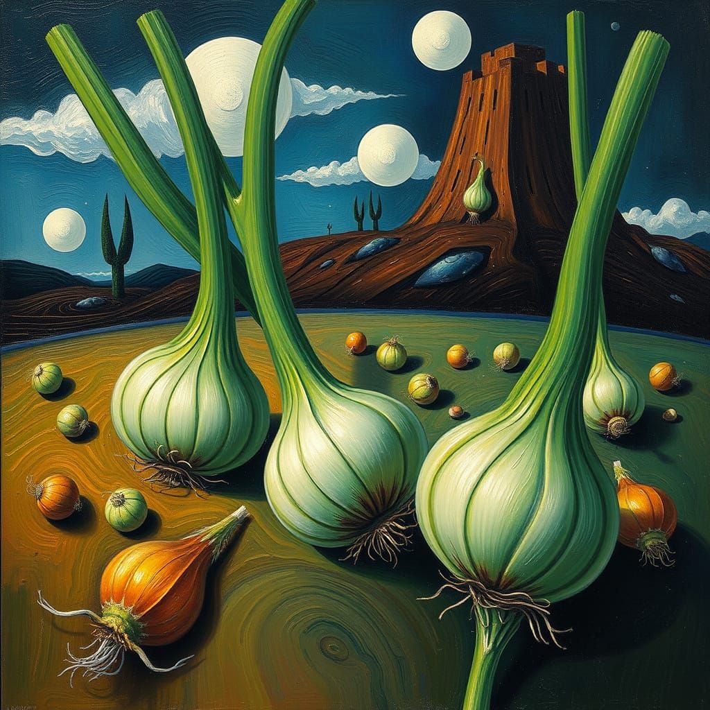 Surreal Green Onions in Dreamlike Style