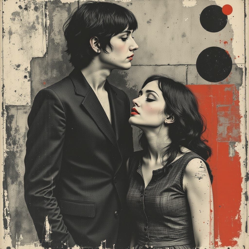 Elegant Woman in Charcoal and Red, a Moment of Unspoken Love