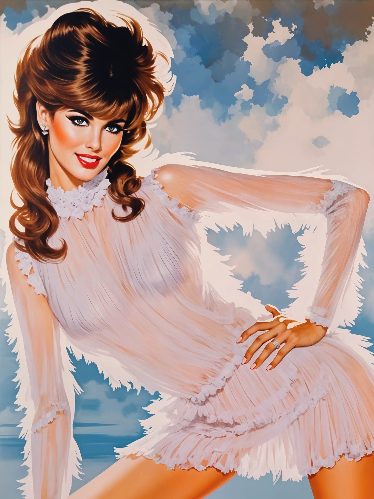 Raquel Welch Portrait in 1960s Illustration Style
