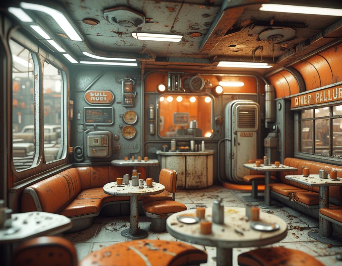 Retro Sci-Fi Diner in a Gritty, Worn Universe