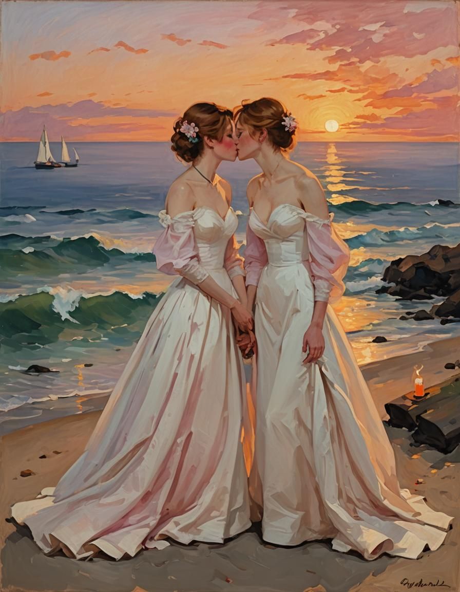Art by Édouard Manet, a claustrophobic beach lesbian wedding...