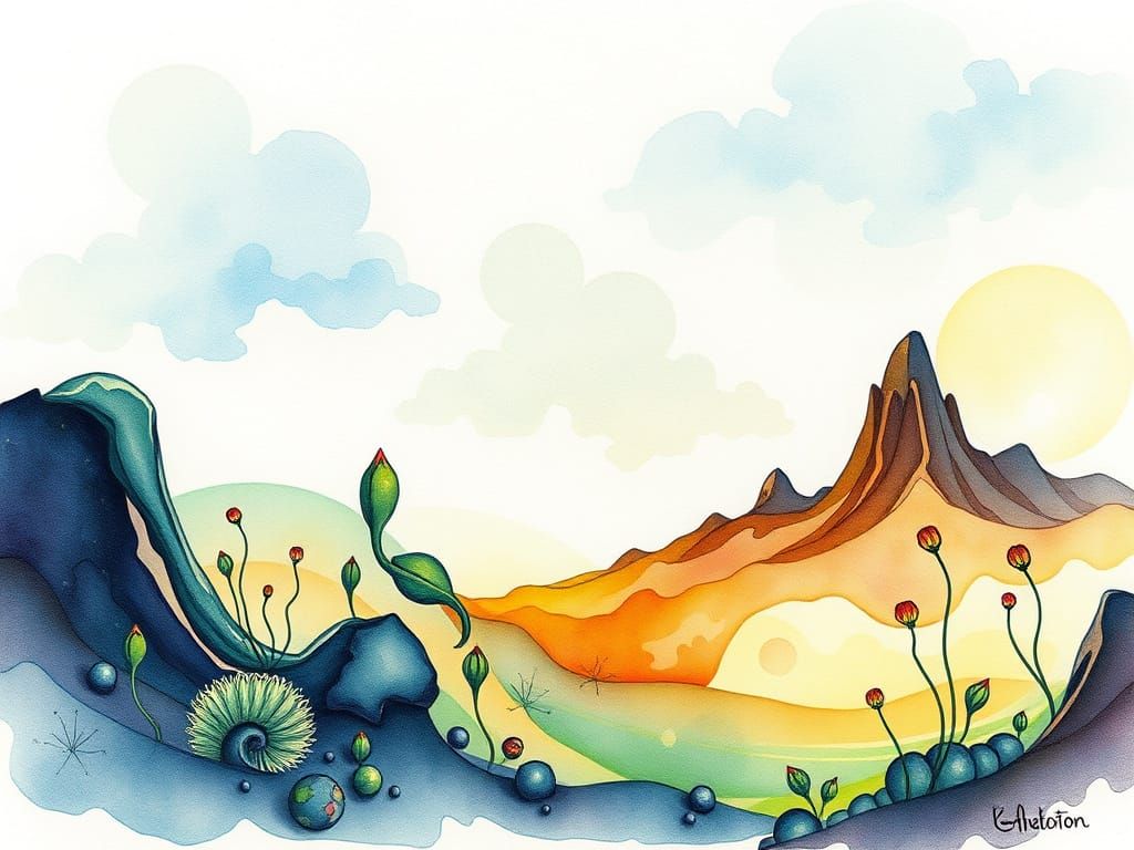 Vibrant Alien Worldscapes in Dreamy Watercolor