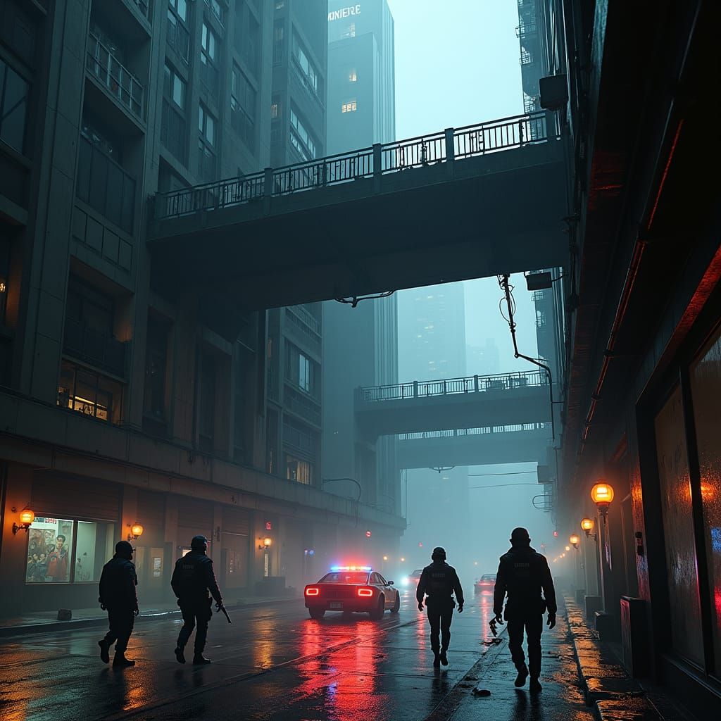 Dystopian Metropolis: Cyberpunk Division in Neon Glow