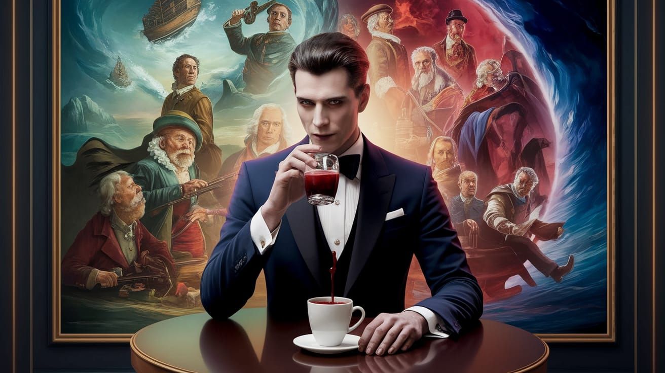 Ethereal Vampire Sips Artisanal Blood in Trendy Café