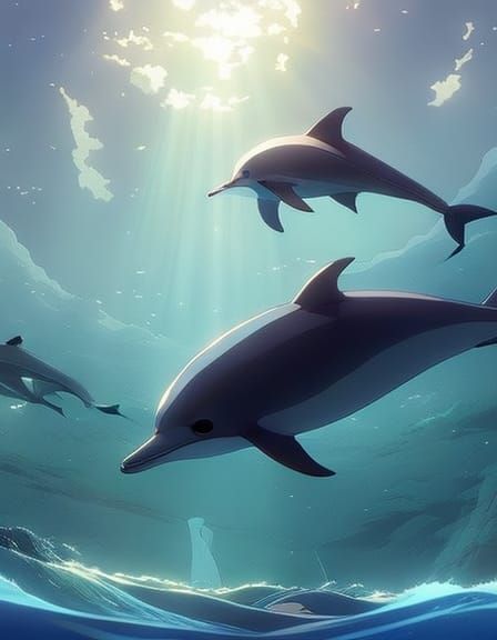 Dolphin Trapped: Anime Key Visual in Ghibli Style