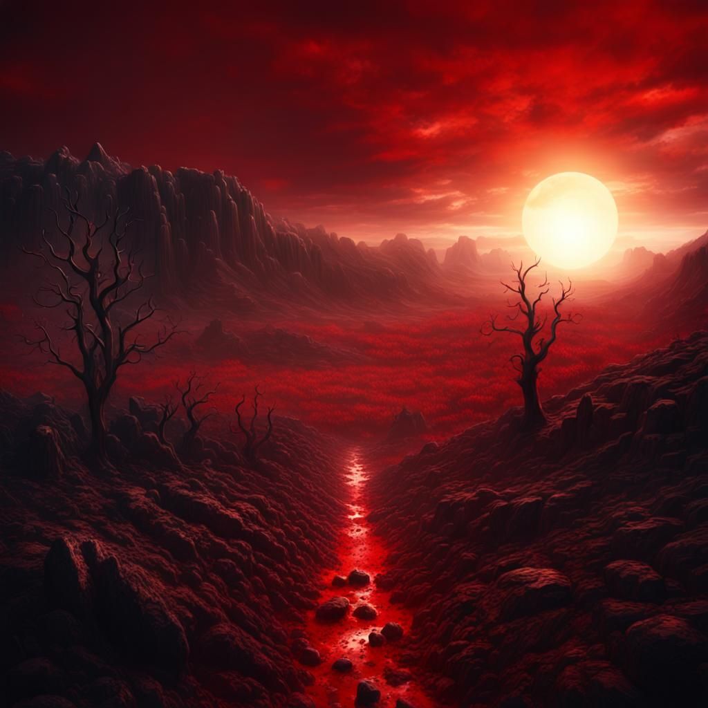 Bloody Sun Over Grave in Dramatic Digital Painting