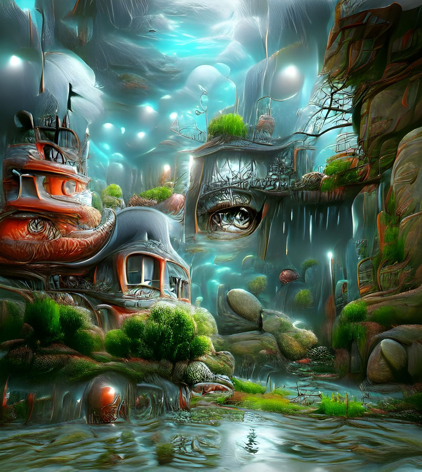 Sci-Fi Cartoon Creeps in Fantasy Landscape