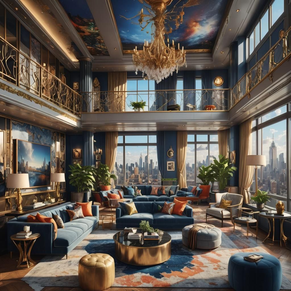 Maximalist Penthouse Interior with City View
