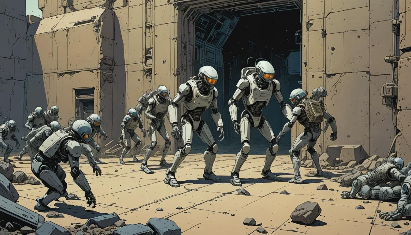 Robot Escapes Alien Ape Prison in Sci-Fi Style