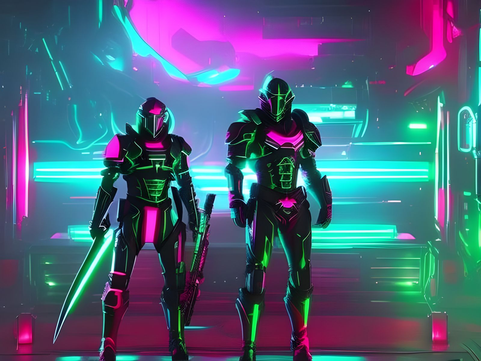 Cyberpunk Neon Knight in Dark Fantasy Style