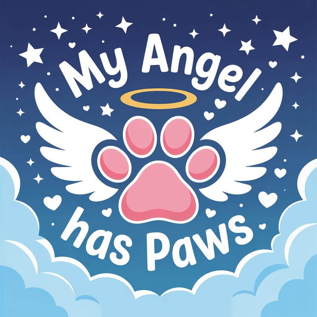 Heavenly Paw Print Memorial with Wings and Halo