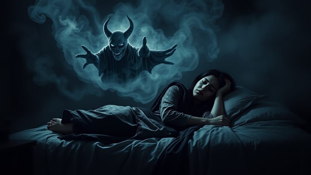 Dreamlike Horror: Jinn Shadow Whispers in Dark Room