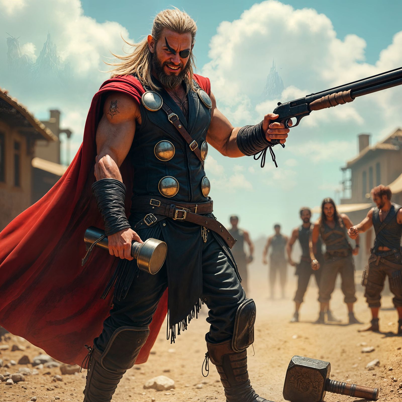 Thor as One-Eyed Pirate with Gun, Digital Art