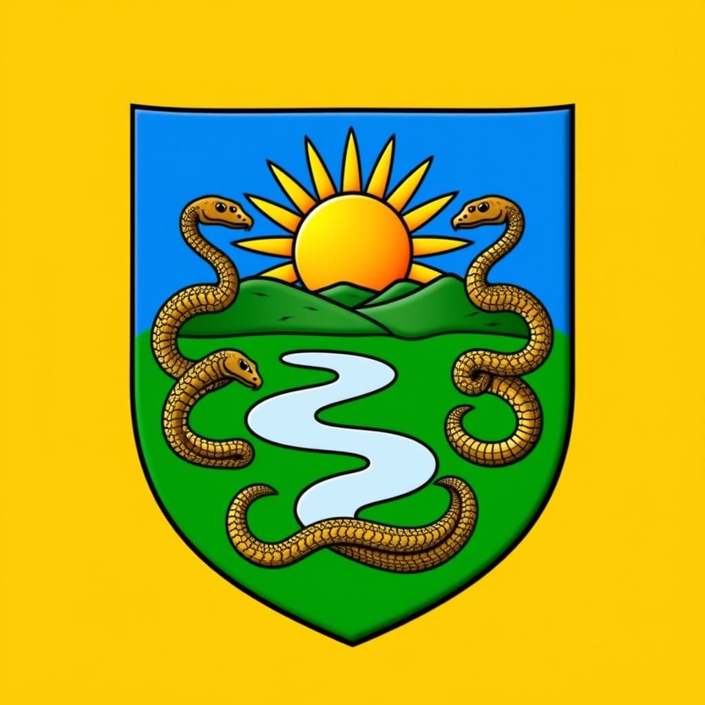 Draw a coat of arms - a shield, the shield depicts a golden ...