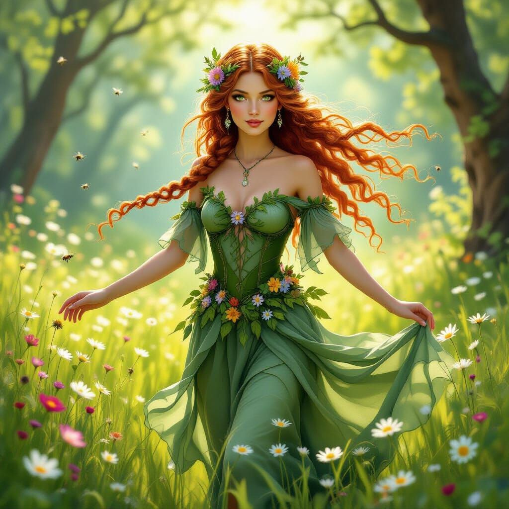 Dancing Forest Nymph in Sun-Dappled Meadow