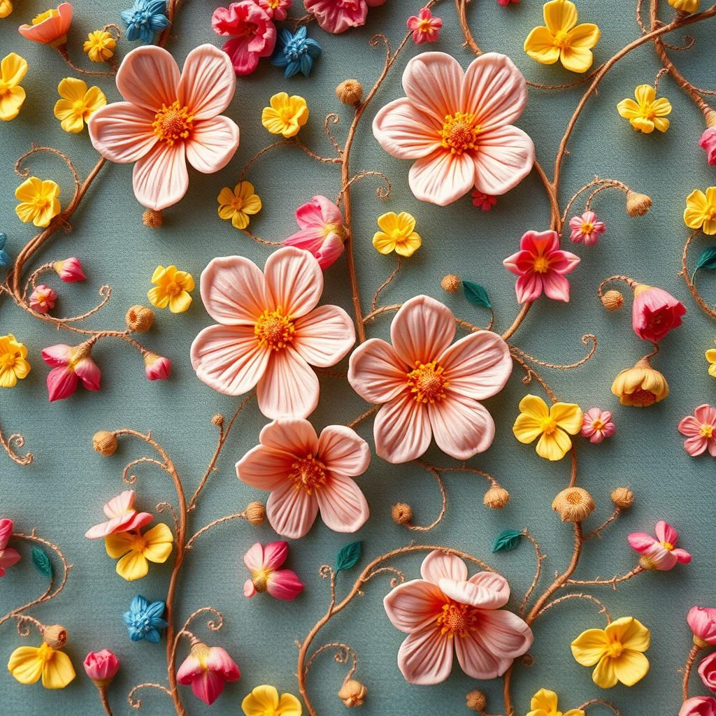 Embroidered 3D Wildflowers in Vibrant Hues