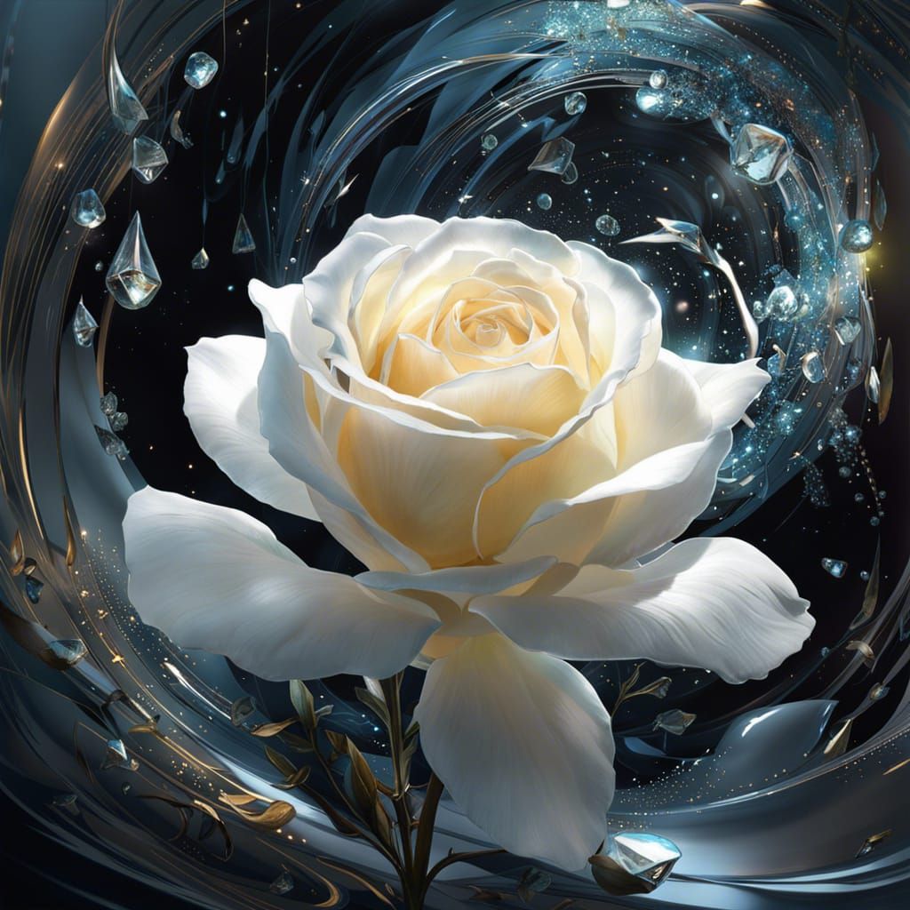 Bioluminescent Rose in Golden Cosmic Sphere