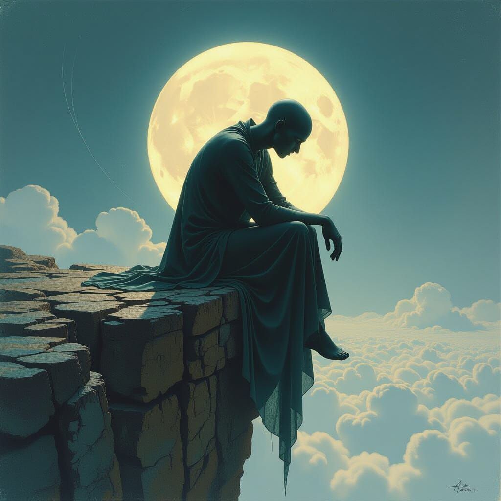 Ethereal Figure on the Edge in Mixed Media Art