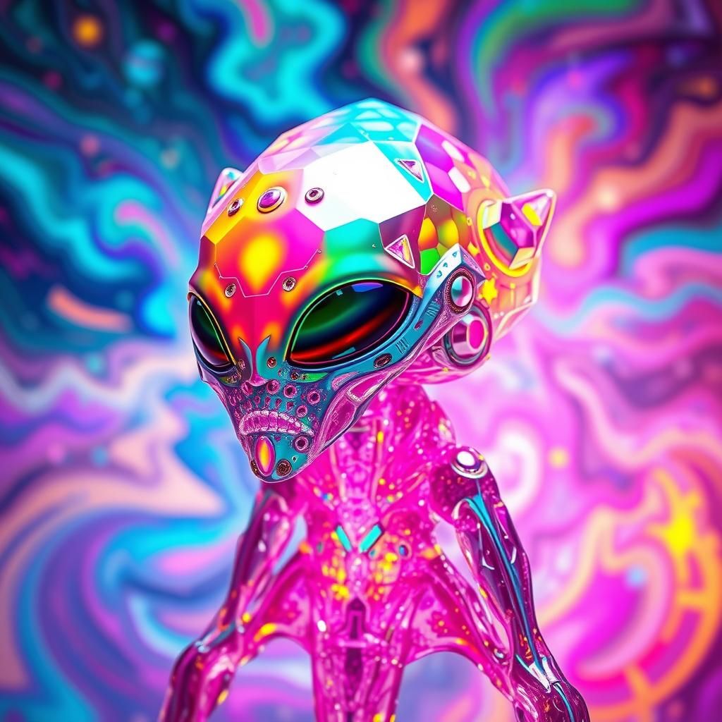 Iridescent Alien Radiating Joy in Psychedelic Colors