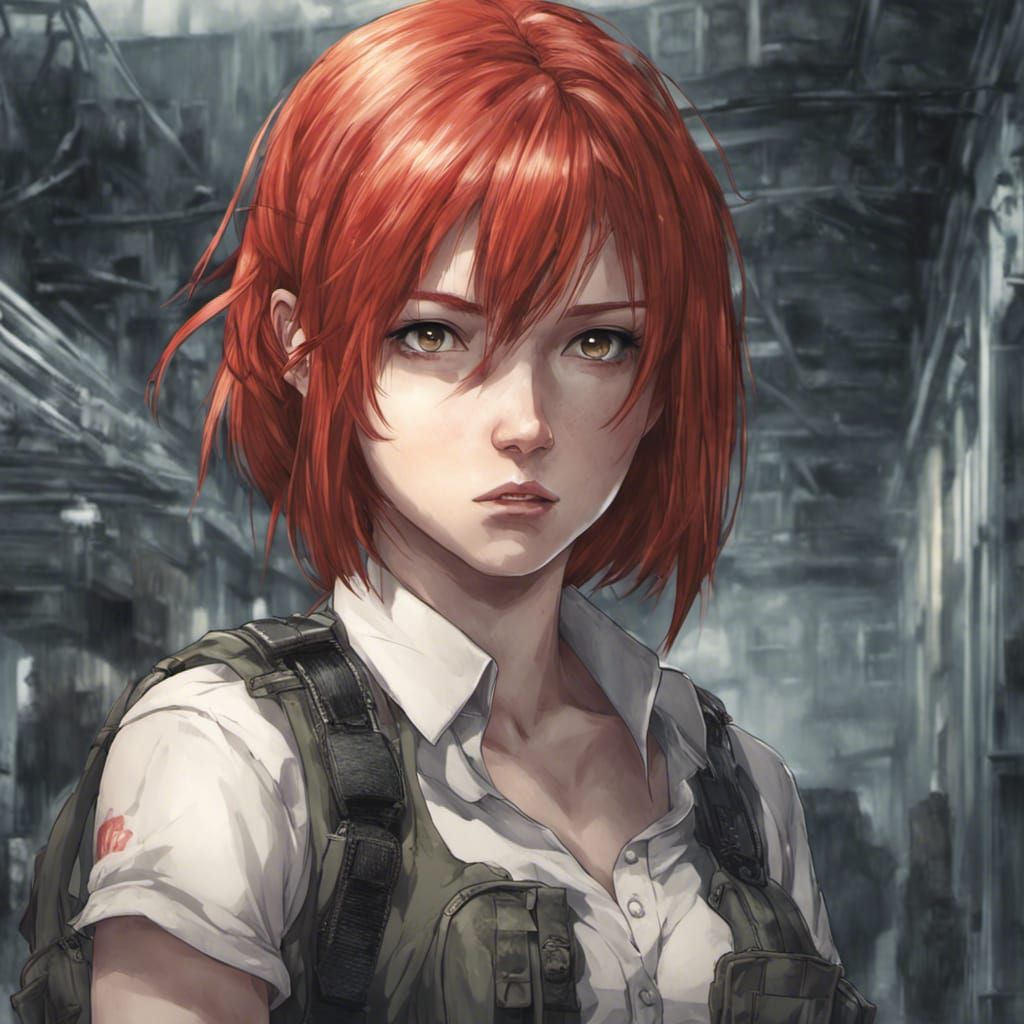 Red-Haired Girl in Anime Style