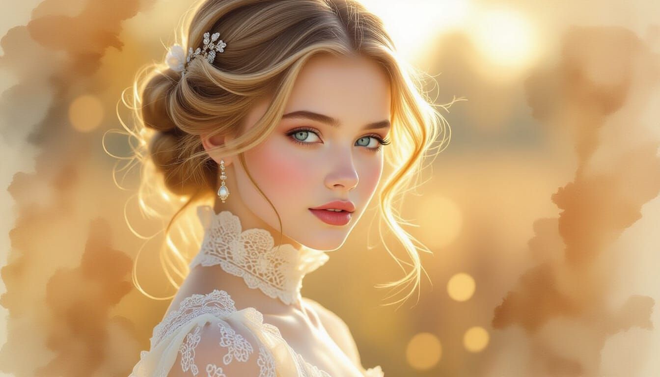 Victorian Girl in Golden Hour Autumn Mist