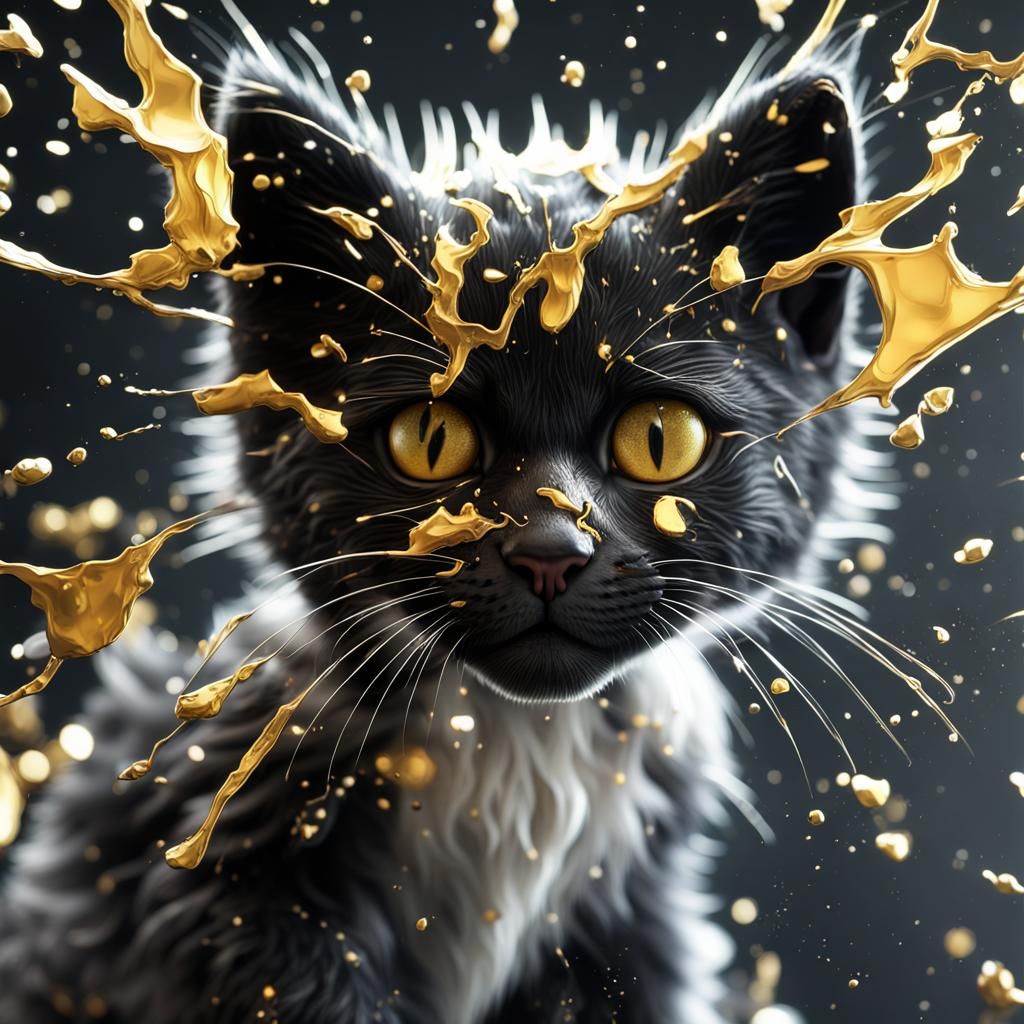 Shattered Glass Kitten with Gold Splatter Paint