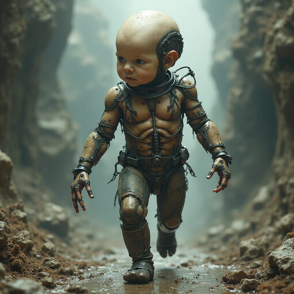 Biomechanical Baby in Gothic Hellscape