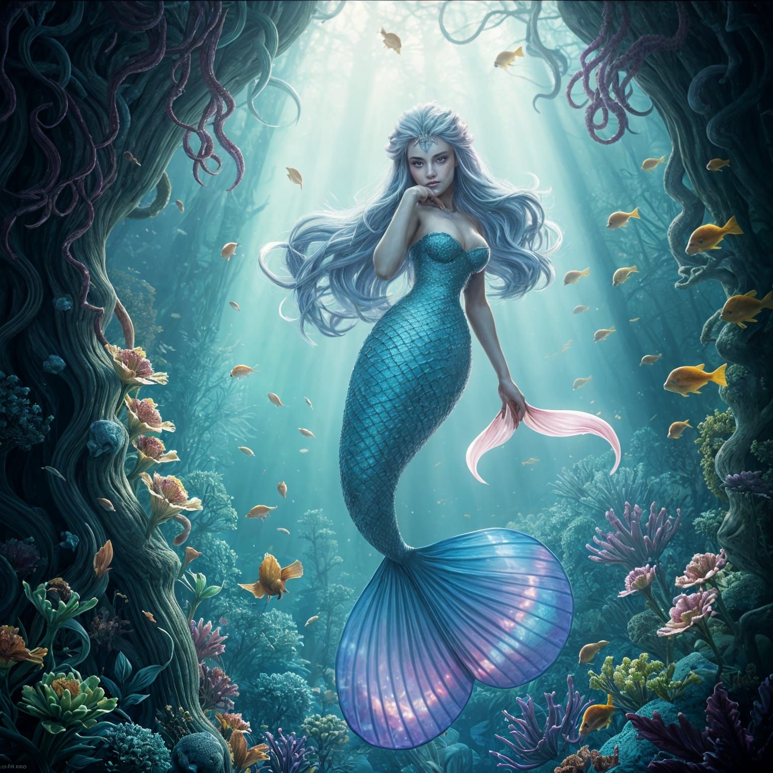 Glowing-Tailed Mermaids in Detailed Fantasy Art
