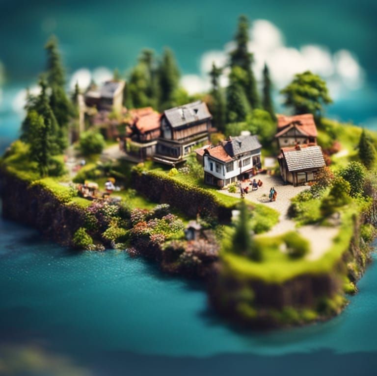 Miniature tilt-shift, landscape, floating islands (xtough's miniature tilt-shift 54th 5 word prompt Challenge)
