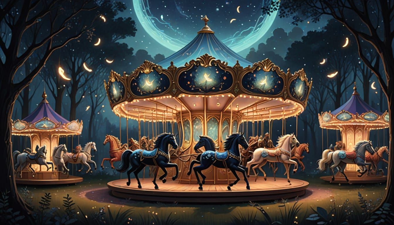 Enchanting Carousel in Magical Forest at Twilight