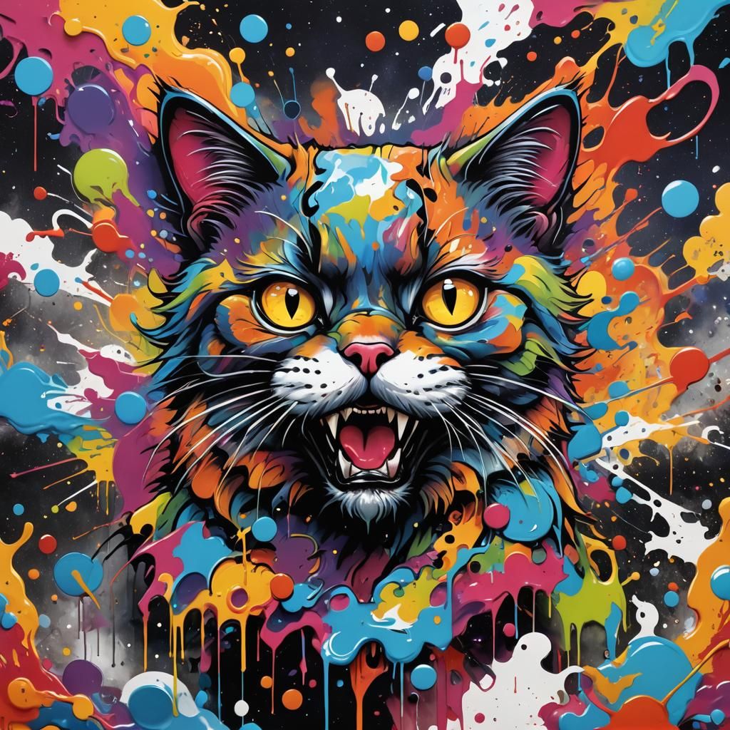 Cosmic Cat in Graffiti Splash Art Style