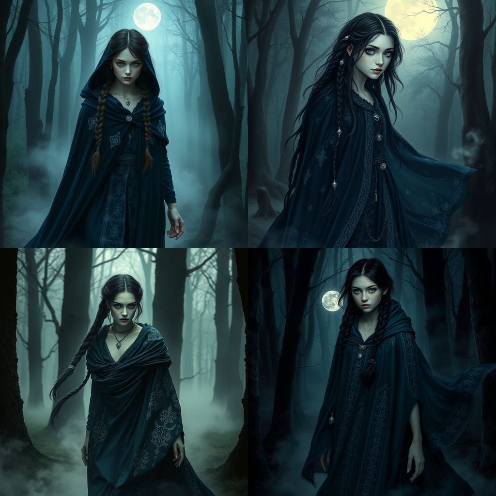 Slavic Warlock Embodies Midnight Elegance in Shadowed Forest