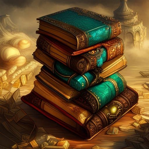 Bioluminescent Jewel-Encrusted Books in Fantasy Art