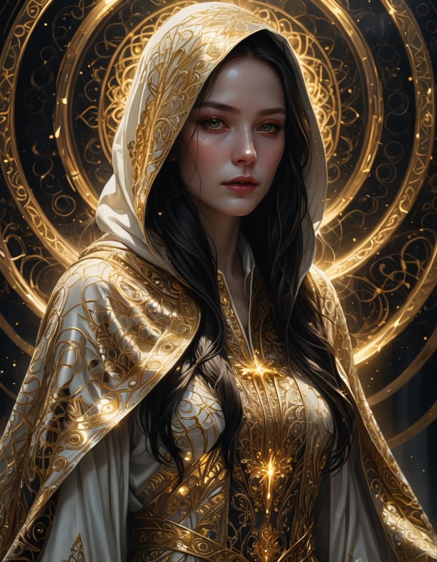 Ethereal Woman Radiating Light in Digital Art