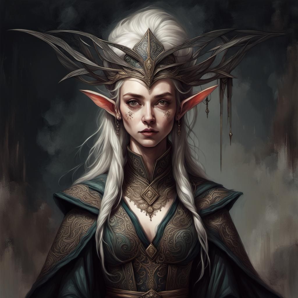 High Elf Portrait in Cyberpunk Neo-Noir Style