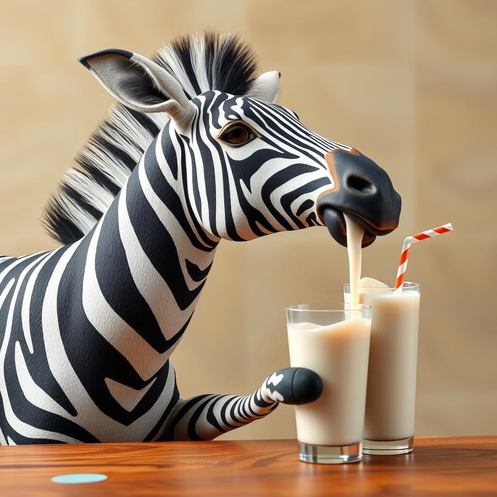 Zebra from Madagascar Drinks Milkshake