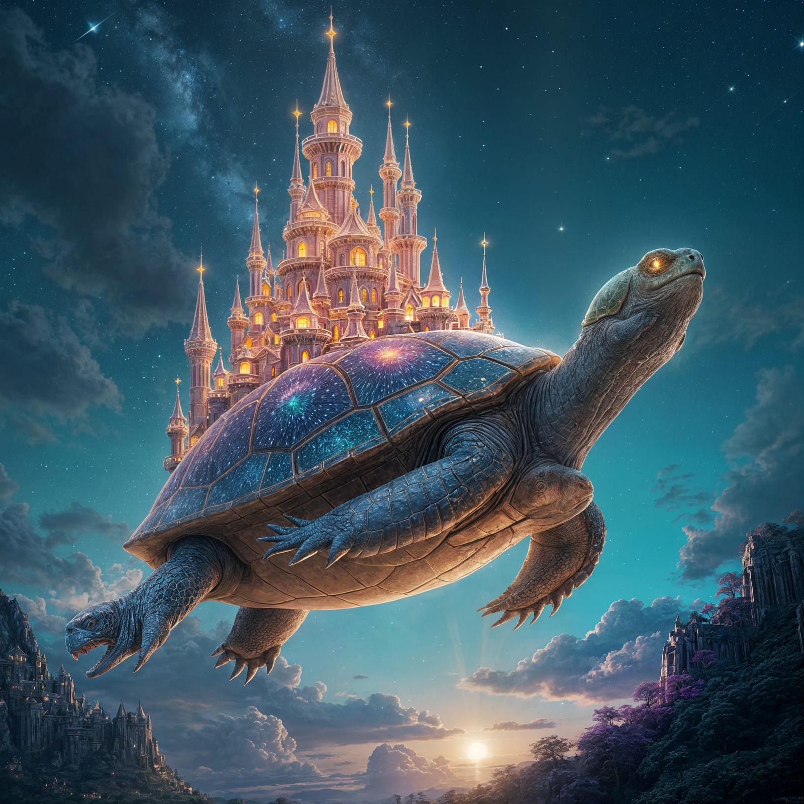 Flying Turtle Island in a Fantasy Landscape