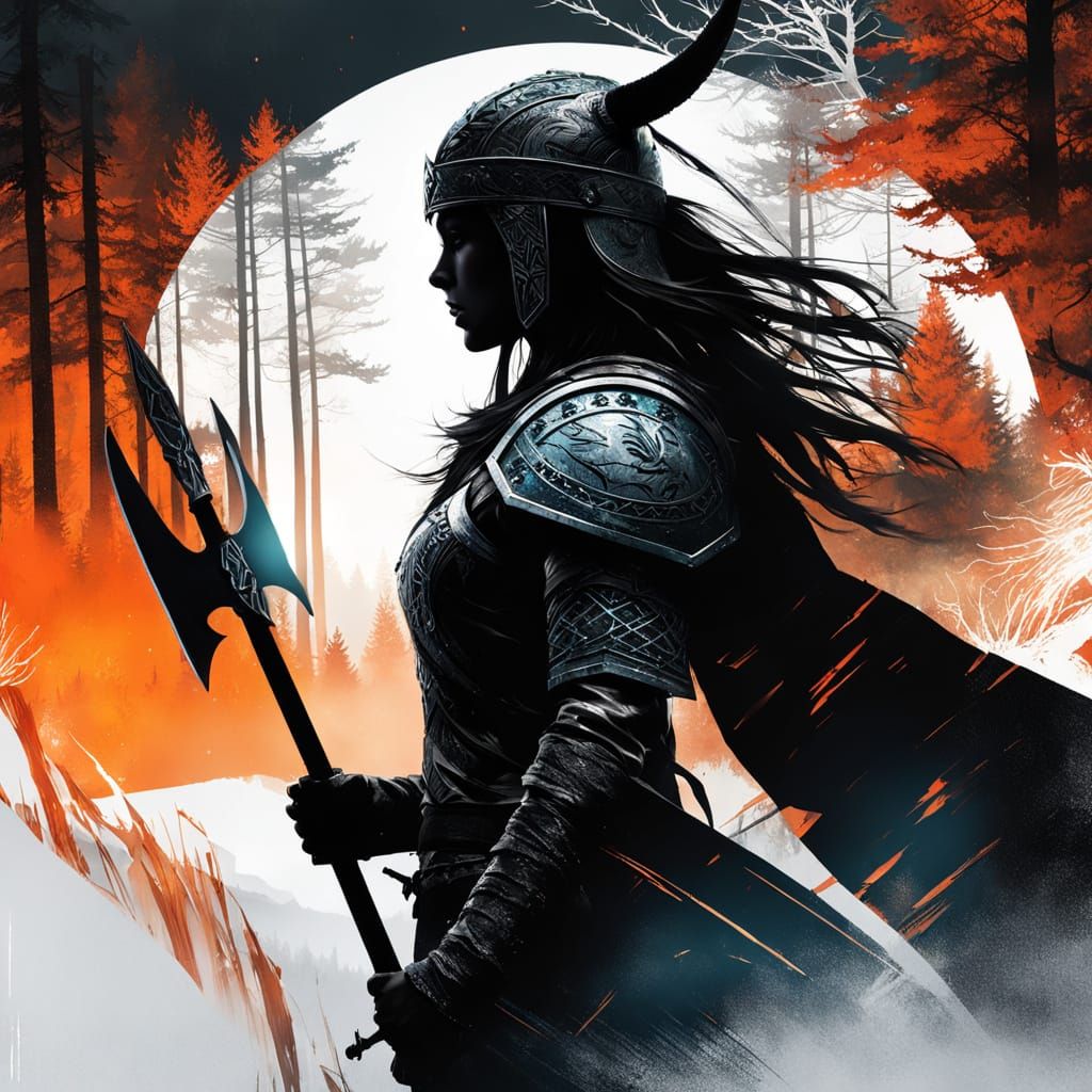 Viking Shield Maiden in Fjord Landscape