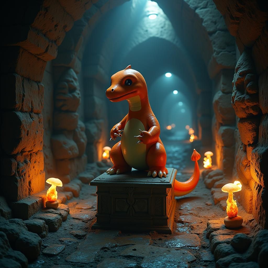 Charmander in Paris Catacombs: Digital Matte Painting