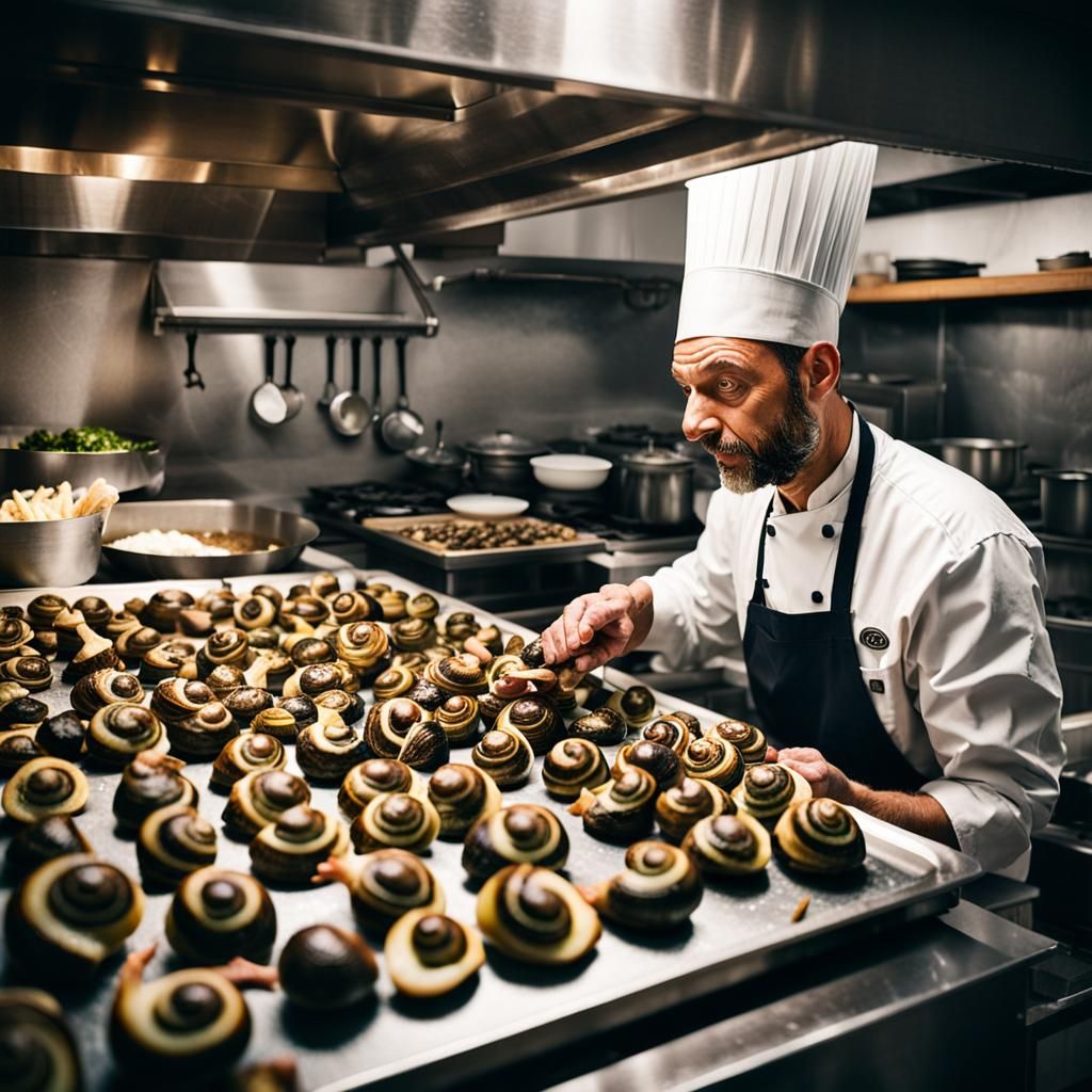 French Chef Cooks Giant Snails: Cinematic Still