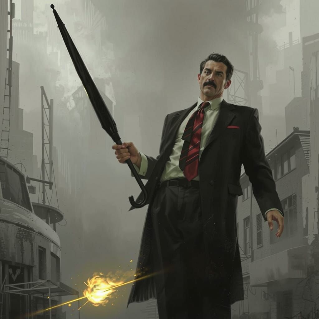 Ominous Businessman with Umbrella: Sinister Digital Art