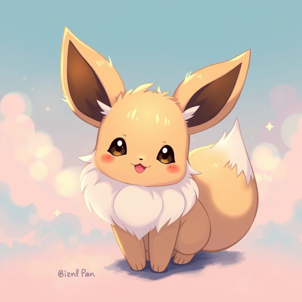 Charming Eevee Pokémon in Whimsical Anime Style